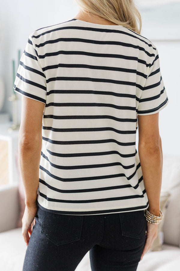 NURSING COLLECTION: Lucky You White Striped Tee