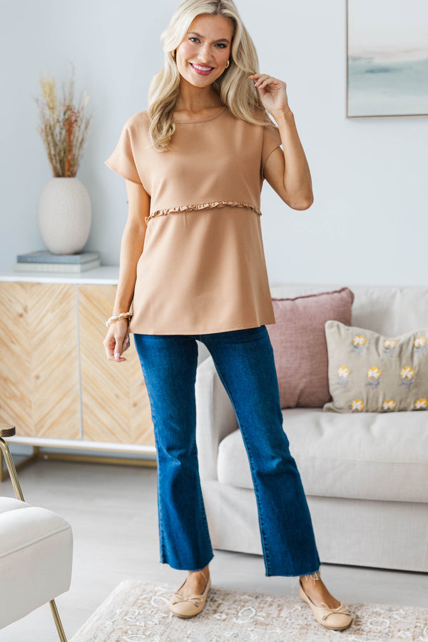 NURSING COLLECTION: Hello Beautiful Camel Top