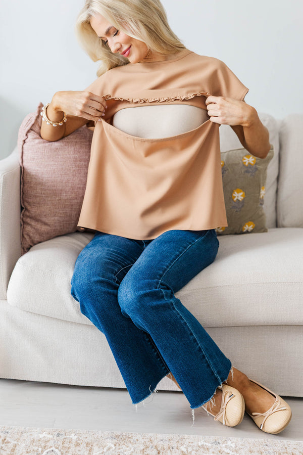 NURSING COLLECTION: Hello Beautiful Camel Top