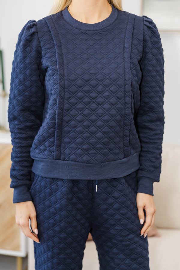 NURSING COLLECTION: Just To Start Navy Quilted Pullover