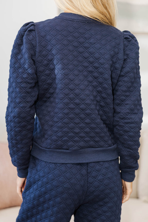 NURSING COLLECTION: Just To Start Navy Quilted Pullover