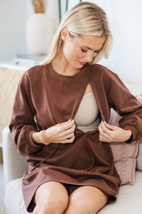 NURSING COLLECTION: Season Of Love Brown Drawstring Dress