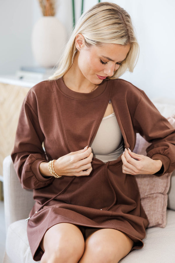 NURSING COLLECTION: Season Of Love Brown Drawstring Dress