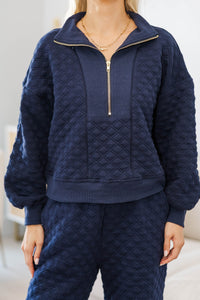 NURSING COLLECTION: Cozy As Can Be Navy Quilted Pullover