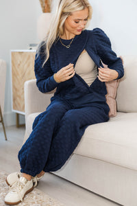 NURSING COLLECTION: Just To Start Navy Quilted Pullover