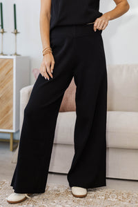 NURSING COLLECTION: Safe Travels Black Ribbed Knit Wide Leg Pants
