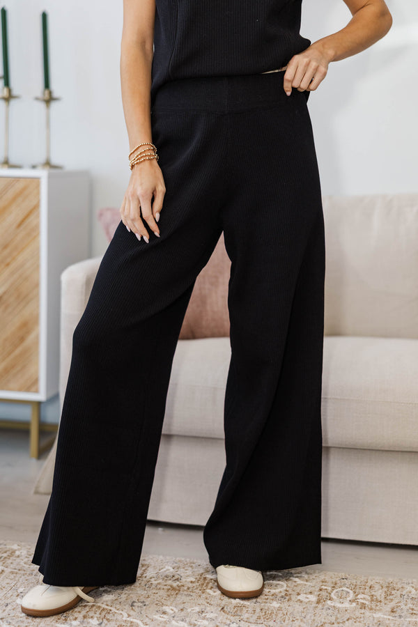 NURSING COLLECTION: Safe Travels Black Ribbed Knit Wide Leg Pants