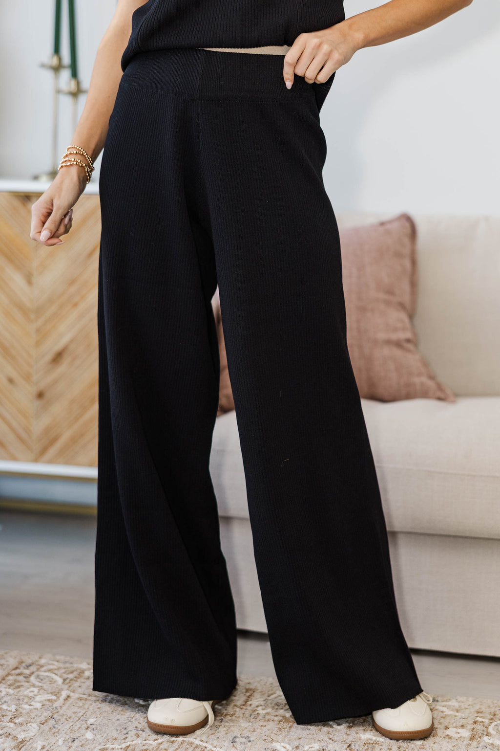 NURSING COLLECTION: Safe Travels Black Ribbed Knit Wide Leg Pants