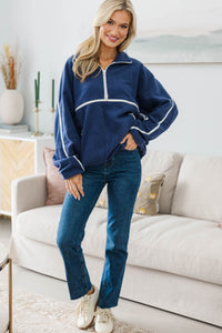 NURSING COLLECTION: Warm Wishes Navy Fleece Trimmed Pullover