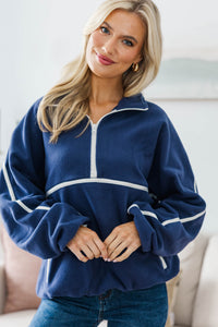 NURSING COLLECTION: Warm Wishes Navy Fleece Trimmed Pullover