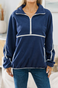 NURSING COLLECTION: Warm Wishes Navy Fleece Trimmed Pullover