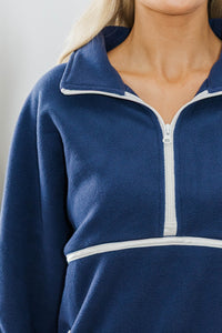 NURSING COLLECTION: Warm Wishes Navy Fleece Trimmed Pullover