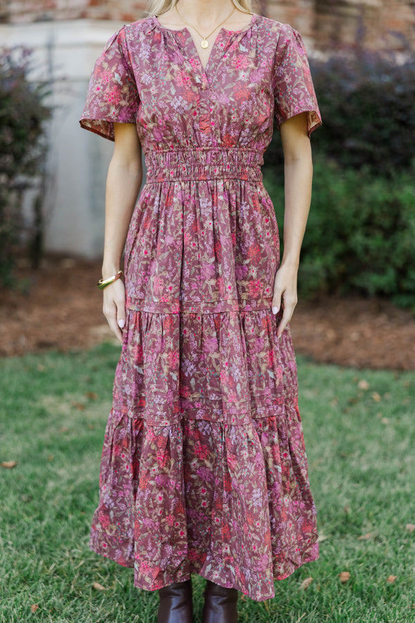 I'll Be Seeing You Brown Floral Maxi Dress