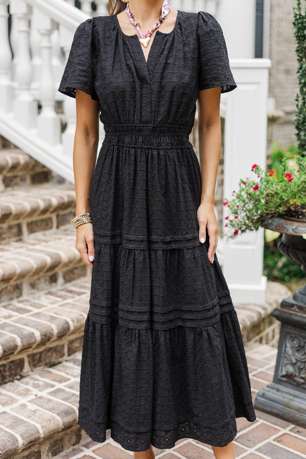 I'll Be Seeing You Black Textured Maxi Dress