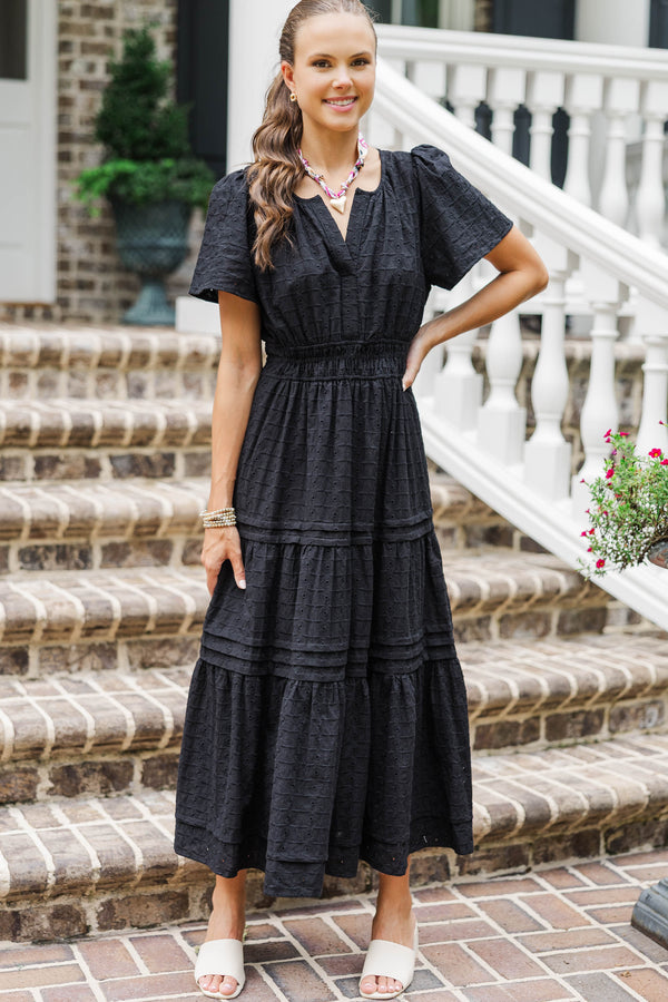I'll Be Seeing You Black Textured Maxi Dress