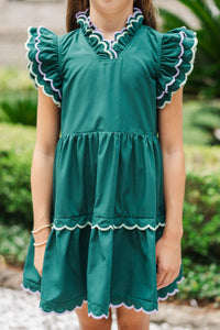 Girls: Memories Are Forever Green Scalloped Dress