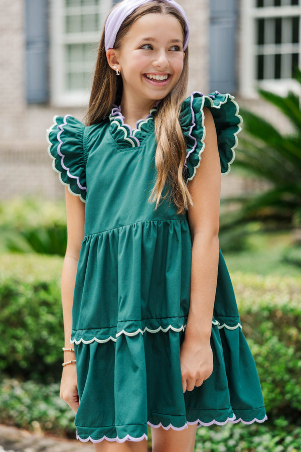 Girls: Memories Are Forever Green Scalloped Dress