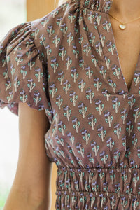 Let's Get Going Brown Medallion Floral Dress