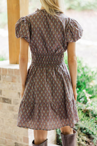 Let's Get Going Brown Medallion Floral Dress