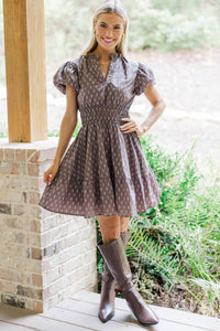 Let's Get Going Brown Medallion Floral Dress