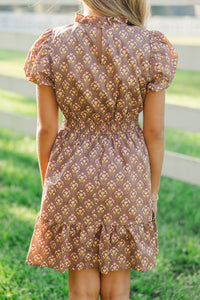 Girls: Let's Get Going Brown Medallion Dress