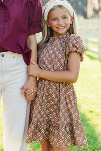 Girls: Let's Get Going Brown Medallion Dress