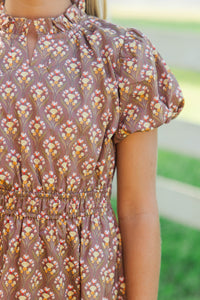 Girls: Let's Get Going Brown Medallion Dress
