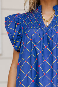Live Out Loud Navy Blue Apple And Pencil Printed Blouse