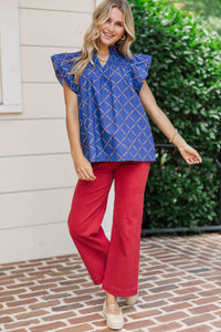 Live Out Loud Navy Blue Apple And Pencil Printed Blouse