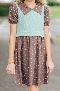 Girls: Playdate Fun Brown Bow Print Dress