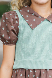 Girls: Playdate Fun Brown Bow Print Dress