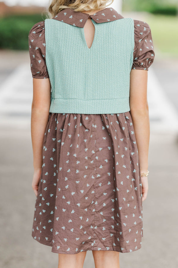 Girls: Playdate Fun Brown Bow Print Dress