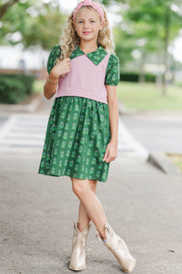 Girls: Playdate Fun Emerald Bow Print Dress