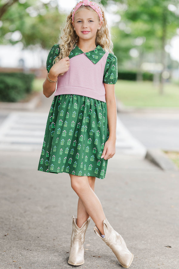 Girls: Playdate Fun Emerald Bow Print Dress