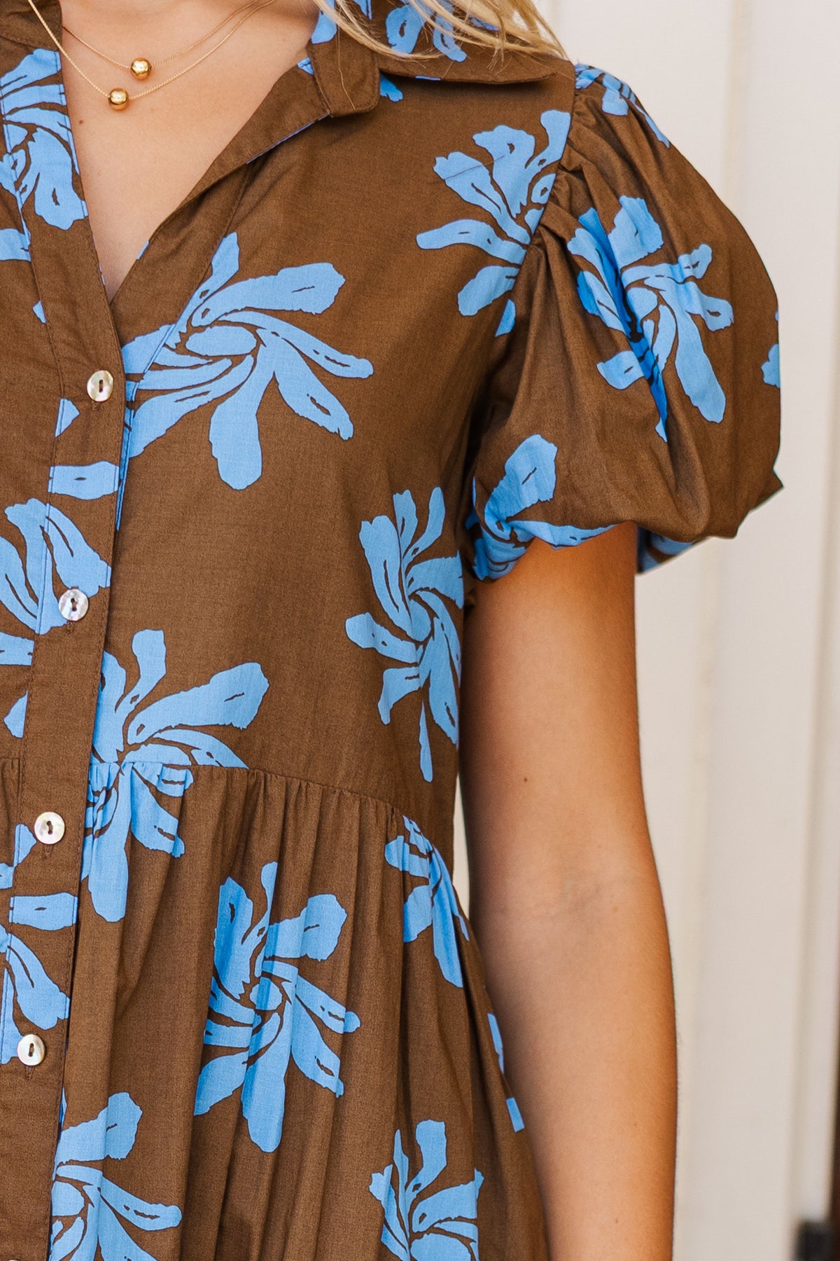 Brown Floral Button Down Maxi Shirt Dress