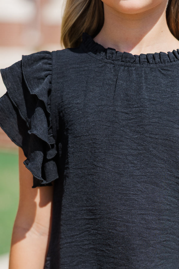 Girls: See You Out Black Ruffled Blouse