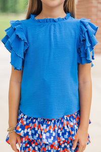 Girls: See You Out Royal Blue Ruffled Blouse