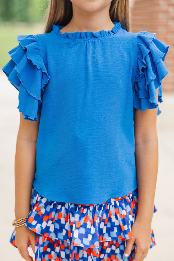 Girls: See You Out Royal Blue Ruffled Blouse