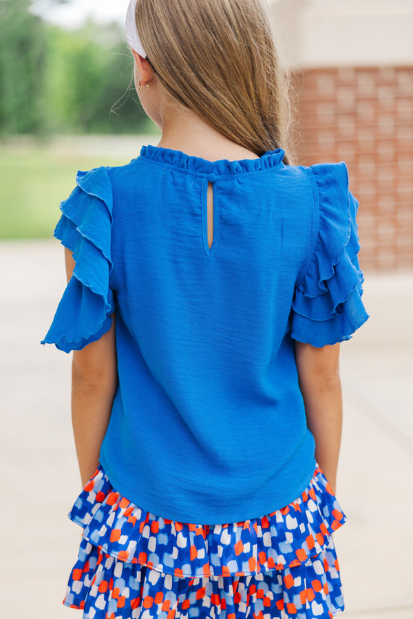 Girls: See You Out Royal Blue Ruffled Blouse
