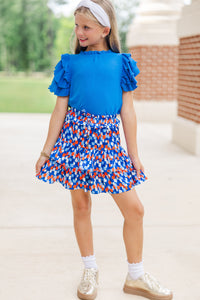Girls: See You Out Royal Blue Ruffled Blouse