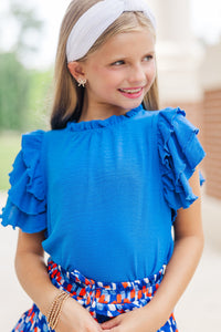 Girls: See You Out Royal Blue Ruffled Blouse