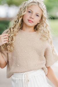 Girls: See You Soon Taupe Brown Embellished Sweater