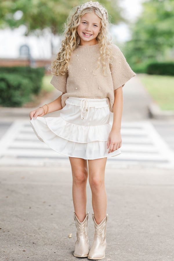 Girls: See You Soon Taupe Brown Embellished Sweater