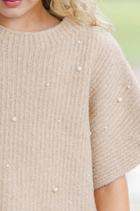 Girls: See You Soon Taupe Brown Embellished Sweater