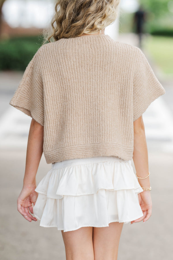 Girls: See You Soon Taupe Brown Embellished Sweater