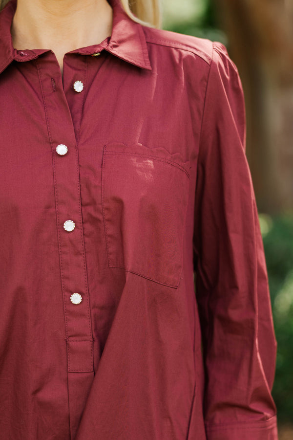 Share Your Story Burgundy Textured Shirt Dress