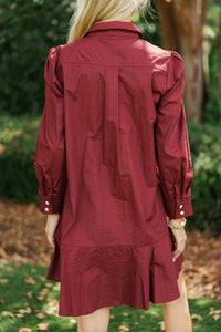 Share Your Story Burgundy Textured Shirt Dress