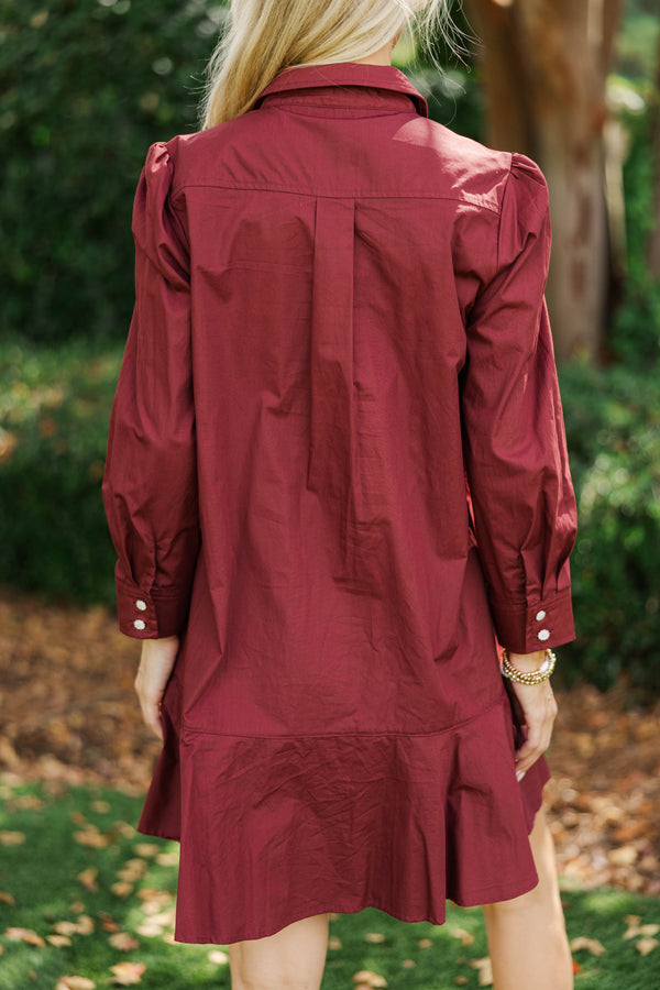 Share Your Story Burgundy Textured Shirt Dress