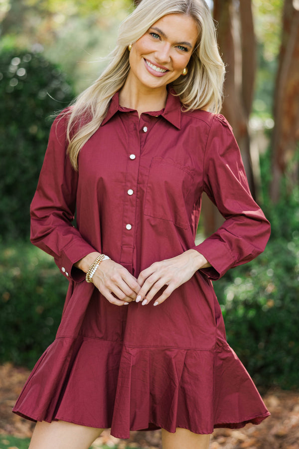 Share Your Story Burgundy Textured Shirt Dress
