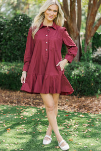 Share Your Story Burgundy Textured Shirt Dress